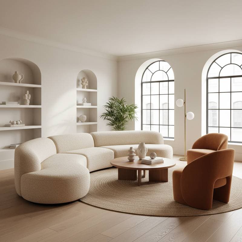Featured image for Curved Furniture Softens Angular Modern Interiors